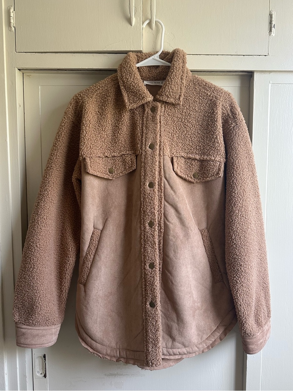 12th Tribe Taupe Teddy Sherpa Shacket - Picture 2 of 4